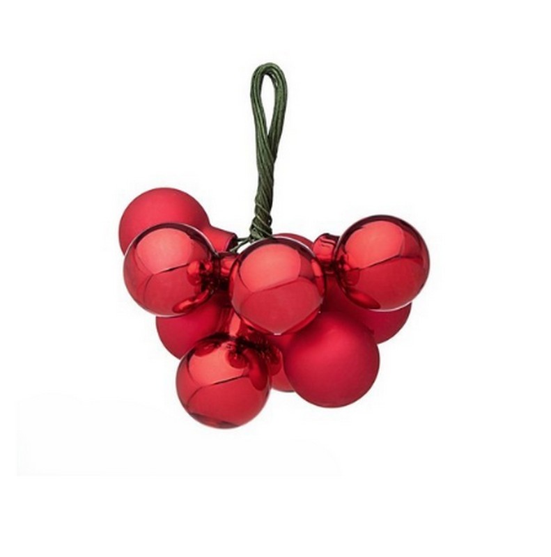 Grappolo di 10 palline di Natale rosse, lucide e opache